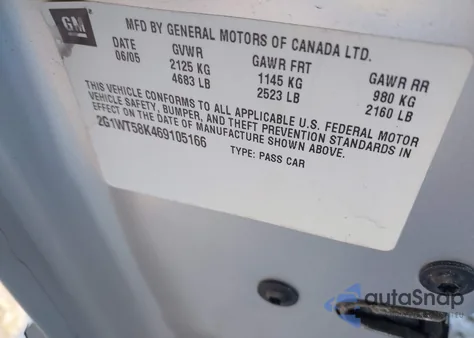 2006 Chevrolet Impala Lt from USA, damaged, VIN 2G1WT58K469105166